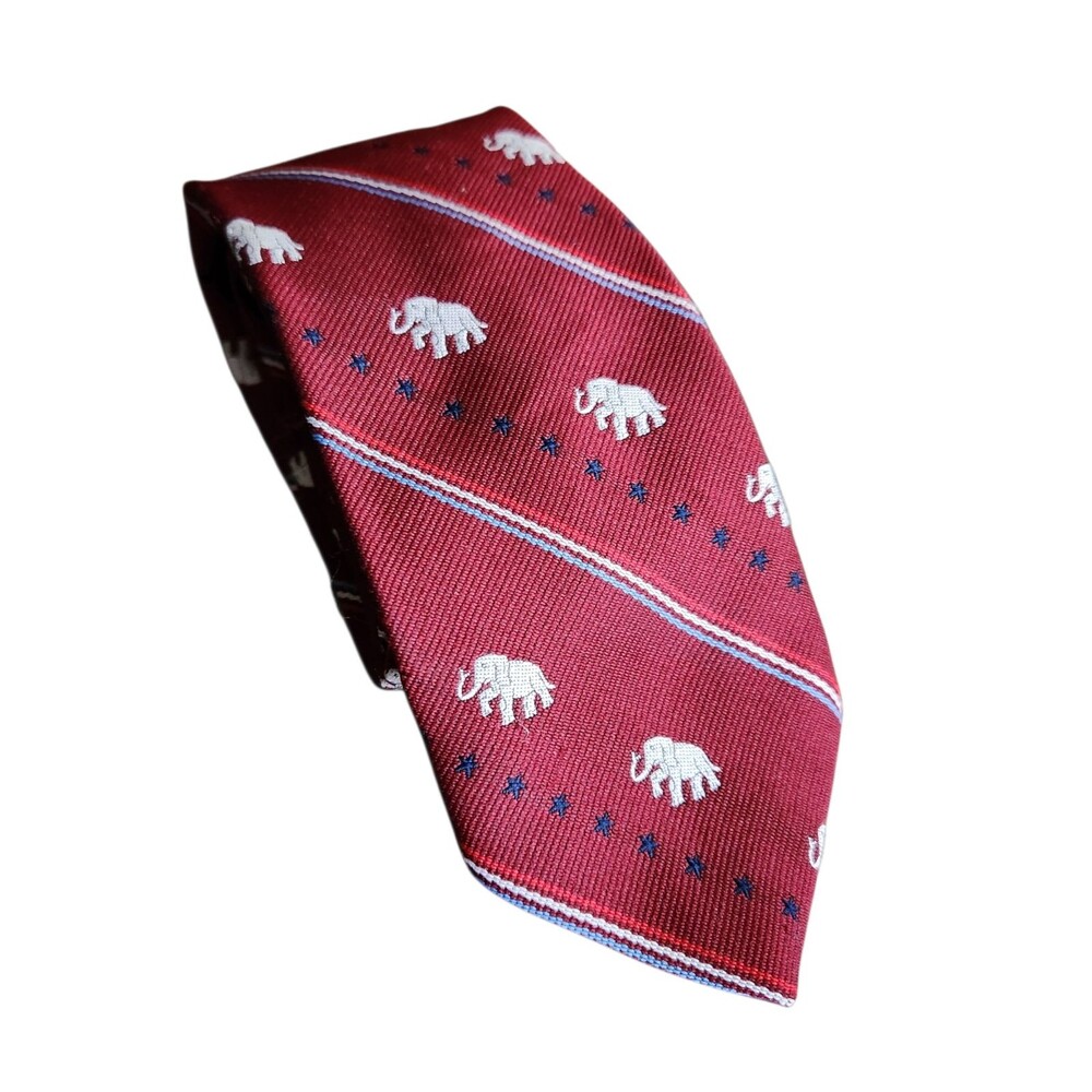 Vintage Schreter Tie Maroon w/ Republican Elephant Stars and Stripes USA Made